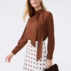 Bow Neck Blouse with Blouson Sleeves and Button Keyhole Closure