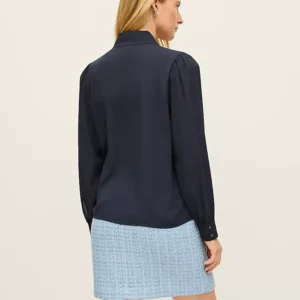 Alternative view of Split Neck Bow Blouse with Long Blouson Sleeves and Button Cuffs