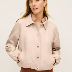Collared Jacket with Bubble Hem, Raglan Sleeves, and Button Front