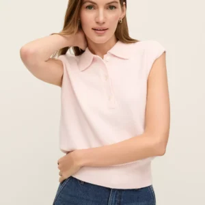 Collared Sweater Vest with Ribbed Hem and Sleeveless Design
