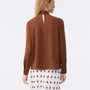 Alternative view of Bow Neck Blouse with Blouson Sleeves and Button Keyhole Closure