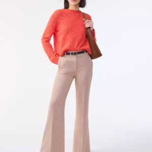 High Rise Flare Trouser Pants with Bi Stretch Fabric and Slash Pockets