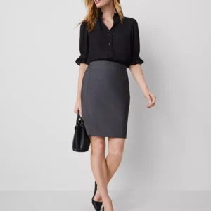 Bi Stretch Pencil Skirt with Back Vent and Hidden Zip Closure