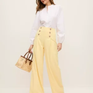 Wide Leg Sailor Pants with High Rise and Side Zip Closure