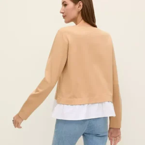 Alternative view of Mixed Media Long Sleeve Top with Crew Neck