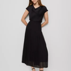 Pleated Chiffon Maxi Skirt with Back Zip Closure