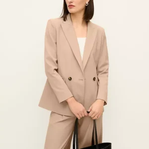 Double Breasted Blazer with Peak Lapels and Flap Besom Pockets