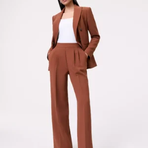 High Rise Wide Leg Crepe Pants with Side Zip and Slash Pockets