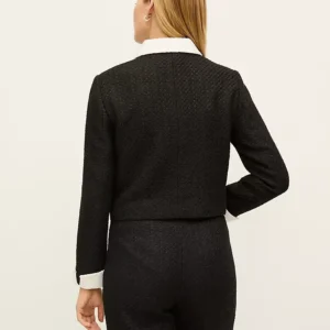 Alternative view of Tweed Jacket with Contrast Trim, Point Collar, and Front Button Closure