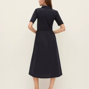 Alternative view of Collared Mixed Media Midi Dress with Knit Top and Shirred Skirt