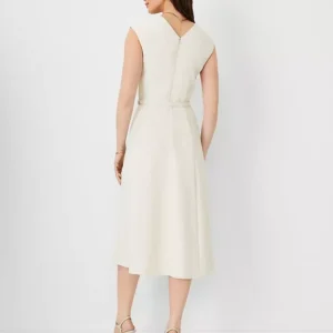 Alternative view of V Neck Midi Dress with Cap Sleeves and Belted Waist