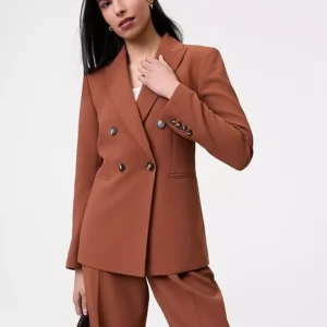 Double Breasted Crepe Blazer with Peak Lapels and Besom Pockets