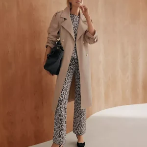 Alternative view of Double Breasted Trench Coat with Notched Lapels and Adjustable Belt