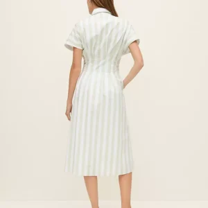 Alternative view of Striped Pleated Maxi Shirtdress with Button Front and Short Sleeves