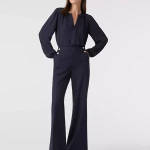 High Rise Wide Leg Sailor Pants with Button Detail and Zip Pockets