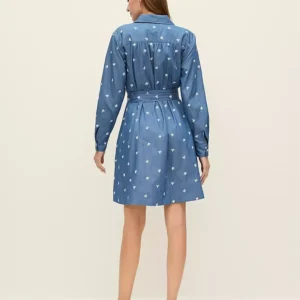 Alternative view of Embroidered Cotton Dress with Belted Waist and Long Sleeves