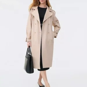 Double Breasted Trench Coat with Notched Lapels and Adjustable Belt