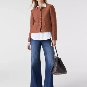 Tweed Jacket with Crew Neck, Button Front, and Patch Pockets